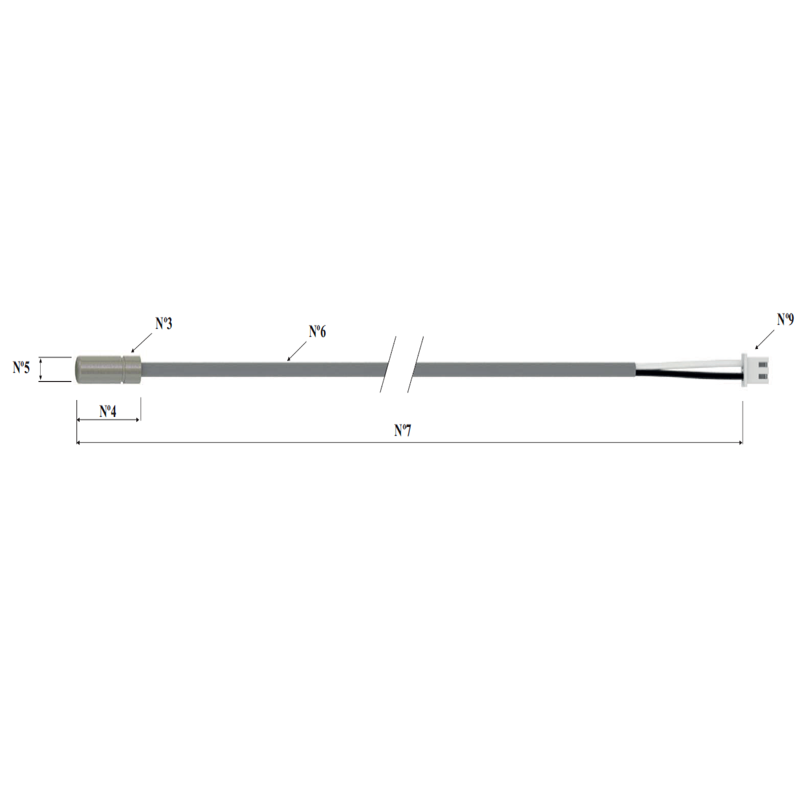 EUROSENSOR EN.NTC.AISI304.20-6.G2X0,25Q3,3-3M-JST.F Temperature sensor with NTC thermistor